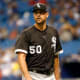 Jun 7, 2017; St. Petersburg, FL, USA; Chicago White Sox starting pitcher Mike Pelfrey (50) looks on against the Tampa Bay Rays at Tropicana Field. Mandatory Credit: Kim Klement-USA TODAY Sports